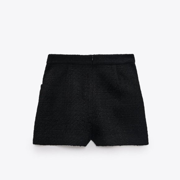Black ZARA High-Waist Textured Weave Shorts w/ Button Trim (NWT) - Picture 7 of 8